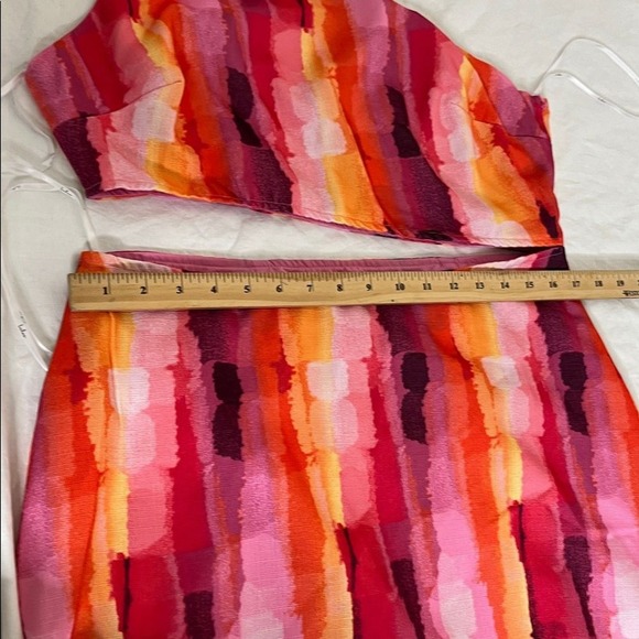 Lulus Luminous Vibes Hot Pink Abstract One-Shoulder Cutout Midi Dress XL NWT - Picture 9 of 13